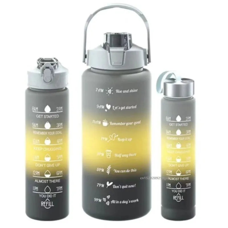 3PCS Gradient Sports Water Bottle Set (300ML / 900ML / 2L) – Leakproof Straw Fitness Bottle 💧✨