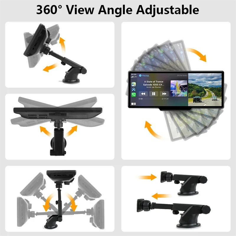 10.26" 4K Dash Cam Mirror with Wireless CarPlay & Android Auto, GPS, Rear Camera, 1600x600 IPS Touchscreen, Voice Control, Parking Monitor