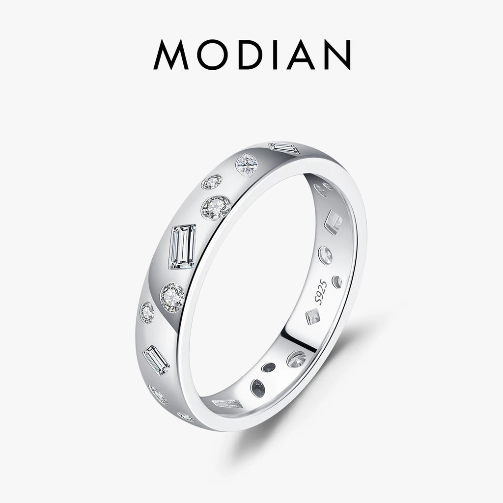 💍✨ MODIAN Geometric CZ Eternity Band – 925 Sterling Silver