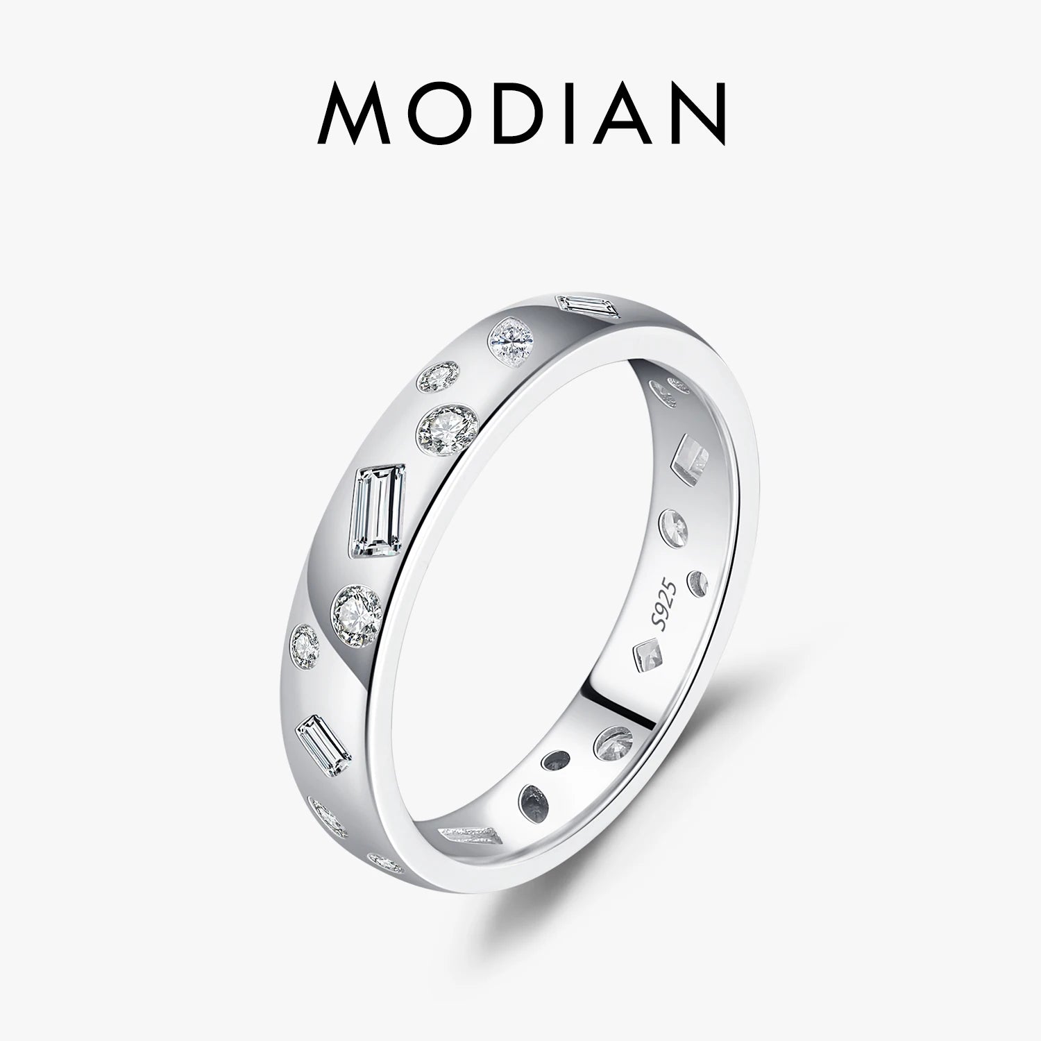 💍✨ MODIAN Geometric CZ Eternity Band – 925 Sterling Silver