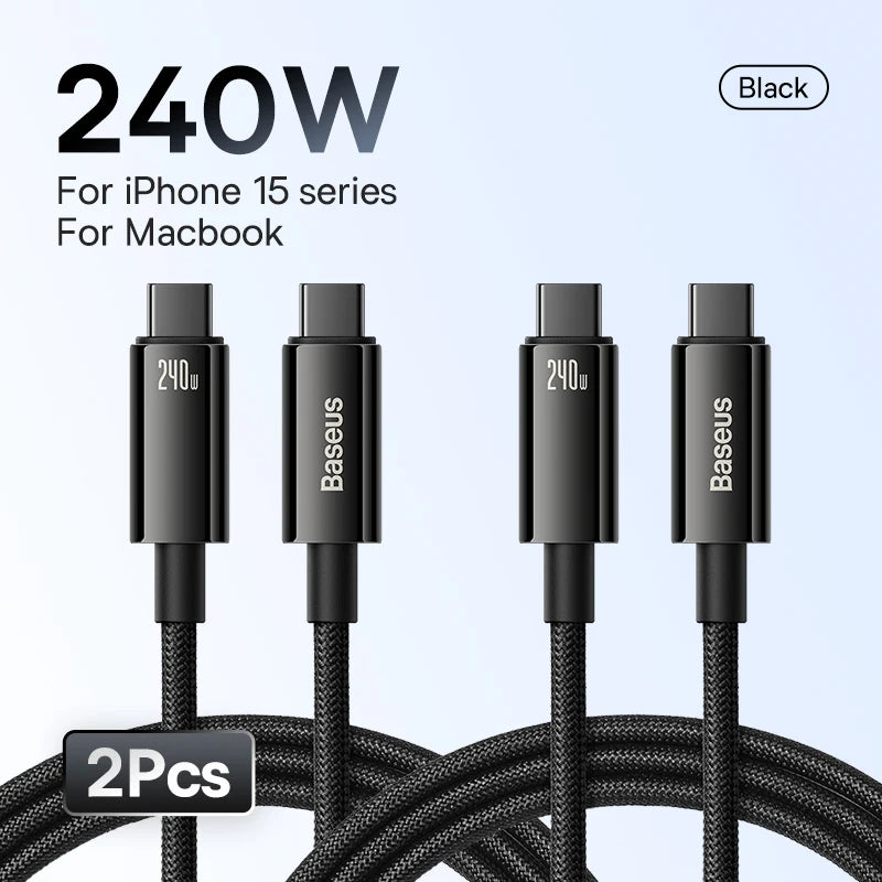 BASEUS 240W USB‑C Fast Charging Cable | 5A Braided Type‑C Charger for iPhone 17/16/15 Series, MacBook, Samsung, Xiaomi | CE/FCC/RoHS Certified