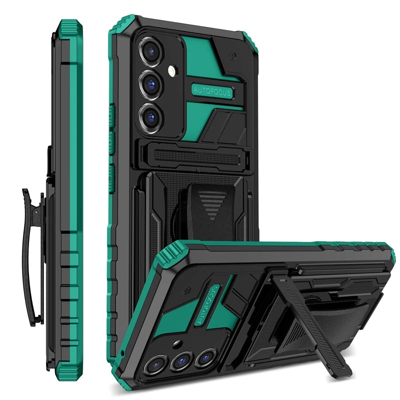 Rugged Armor Case with Belt Clip Holster & Kickstand for Samsung Galaxy