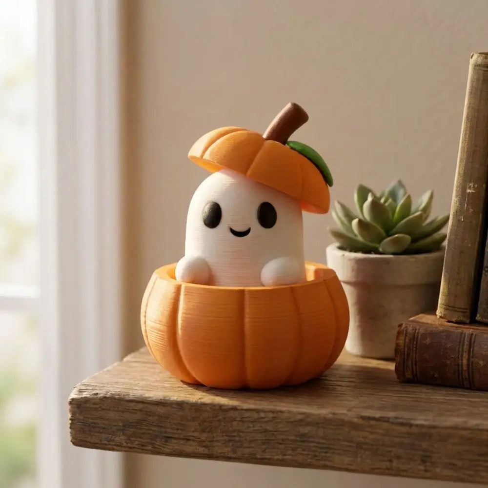 3D Pumpkin Ghost Figurine – Cute Detachable Halloween Décor
