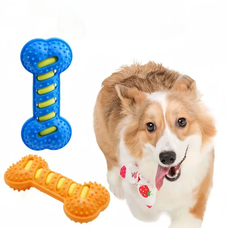 🦴🐶 Rubber Bone Dog Chew Toy – Bite Resistant Squeaky Interactive