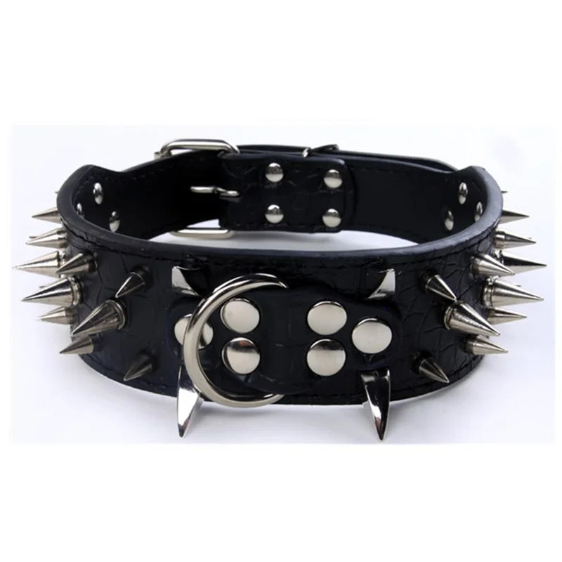 Spiked Dog Collar 🦴 Anti-Bite PU Leather Rivet Collar for Large Dogs