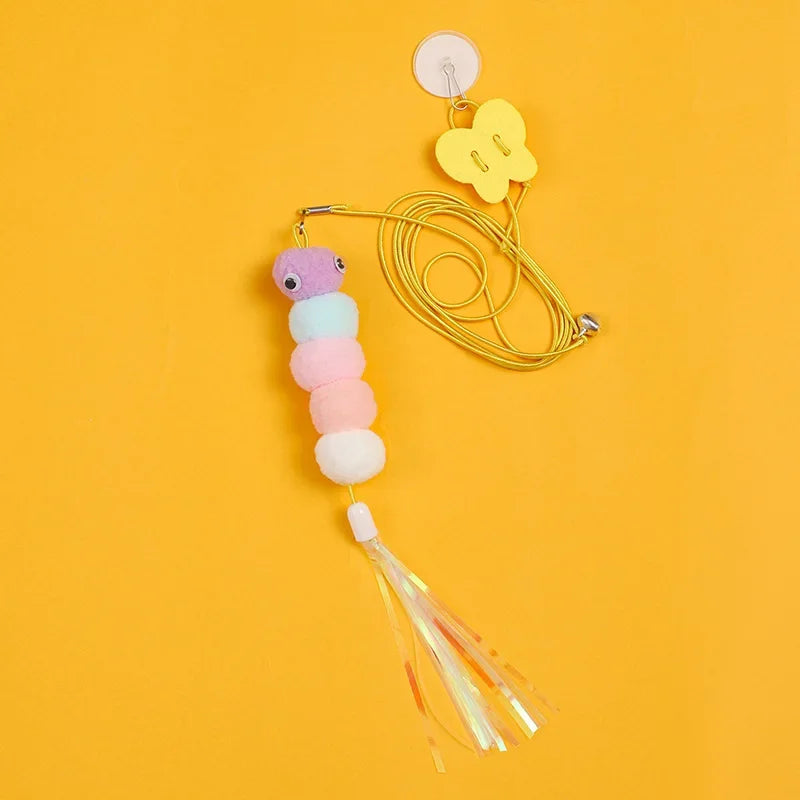 Interactive Hanging Cat Toy with Feather – Stretchable Elastic Rope Teaser