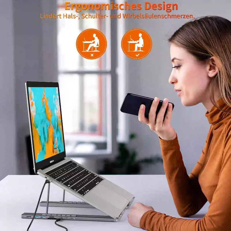 💻🔗 8-in-1 Aluminum Laptop Stand Docking Station – Type-C 4K Hub