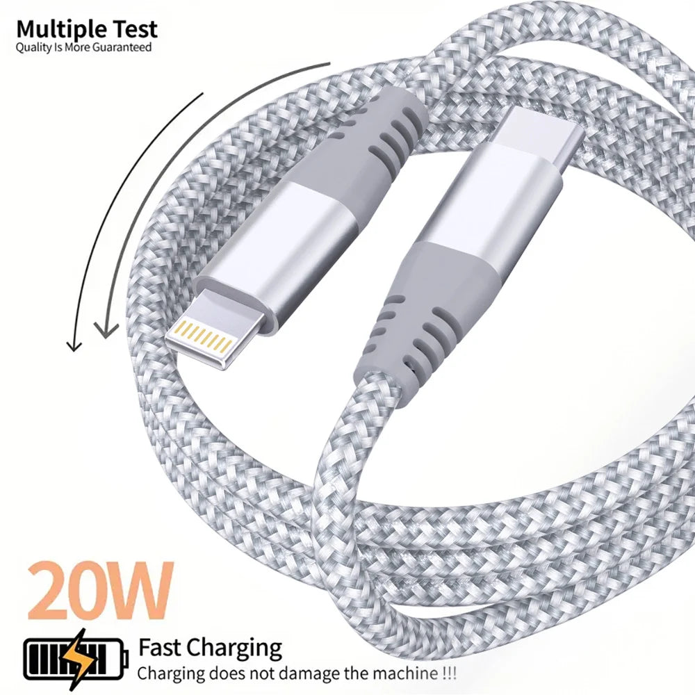 MFi Certified USB-C to Lightning Fast Charging Cable 20W – Nylon Braided (1PC / 2PCS)