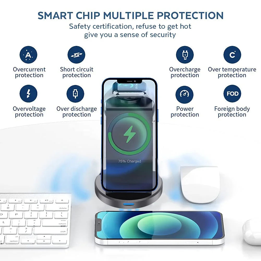 3-in-1 MagSafe Wireless Charger Stand – Fast Charging Station
