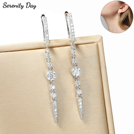 ✨💎 Serenity 1.118CT D Color Moissanite Long Tassel Earrings 🤍 | 18K Gold Plated Lab Diamond Drop Earrings 👰 | S925 Sterling Silver Luxury Jewelry for Women