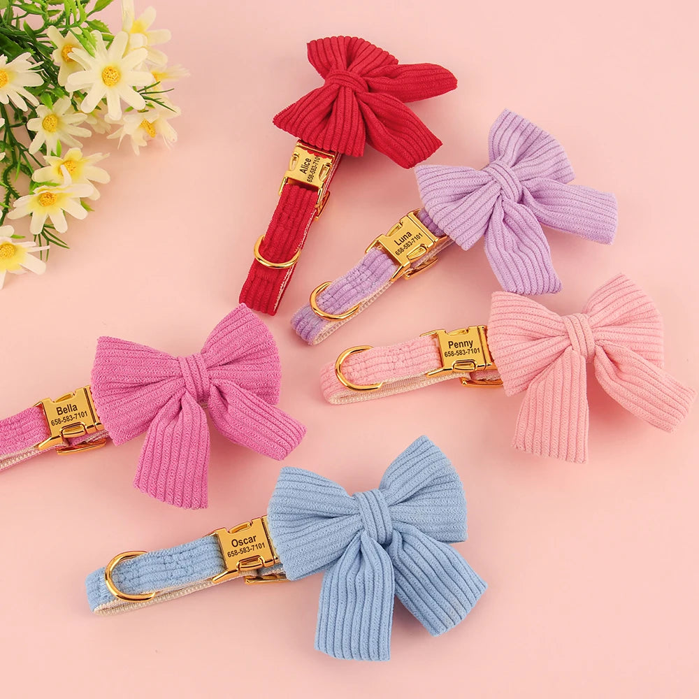 🎀🐾 Personalized Dog Collar with Bowtie – Custom Engraved ID