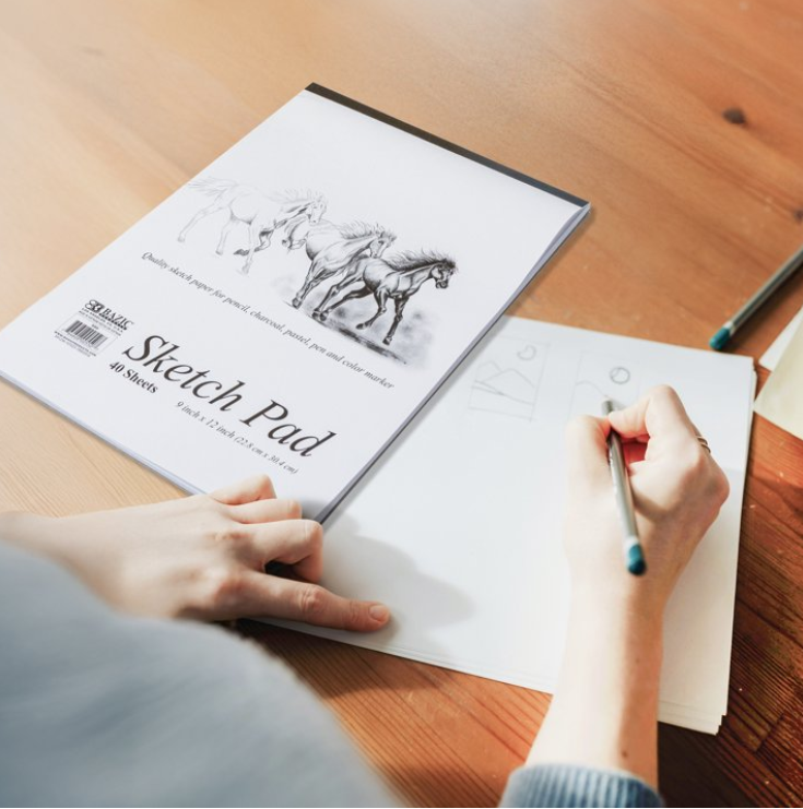 Sketch Pad 40 Sheets 9"x12" 📖 White Sketchbook for Drawing, Journaling & Art Projects