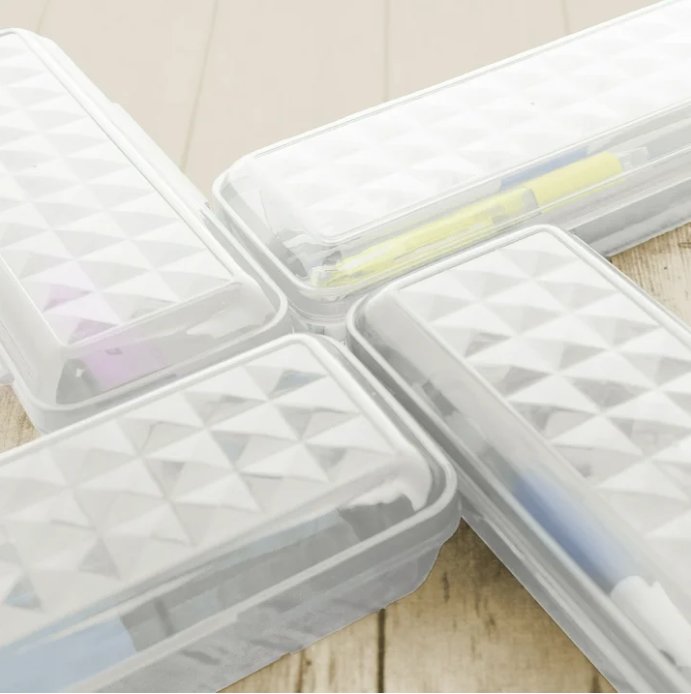 Plastic Pencil Case 8" Clear Storage Box – Translucent Organizer for School Supplies, Art Tools, Makeup & Craft Accessories