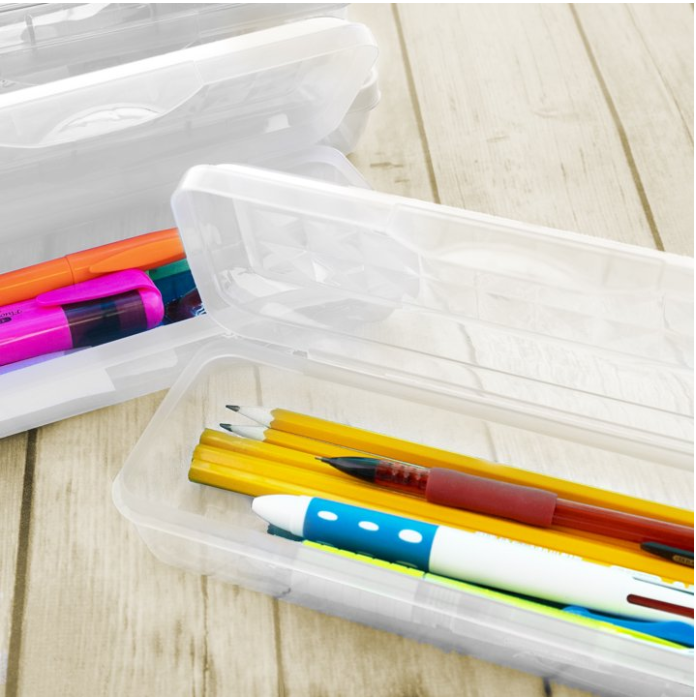 Plastic Pencil Case 8" Clear Storage Box – Translucent Organizer for School Supplies, Art Tools, Makeup & Craft Accessories