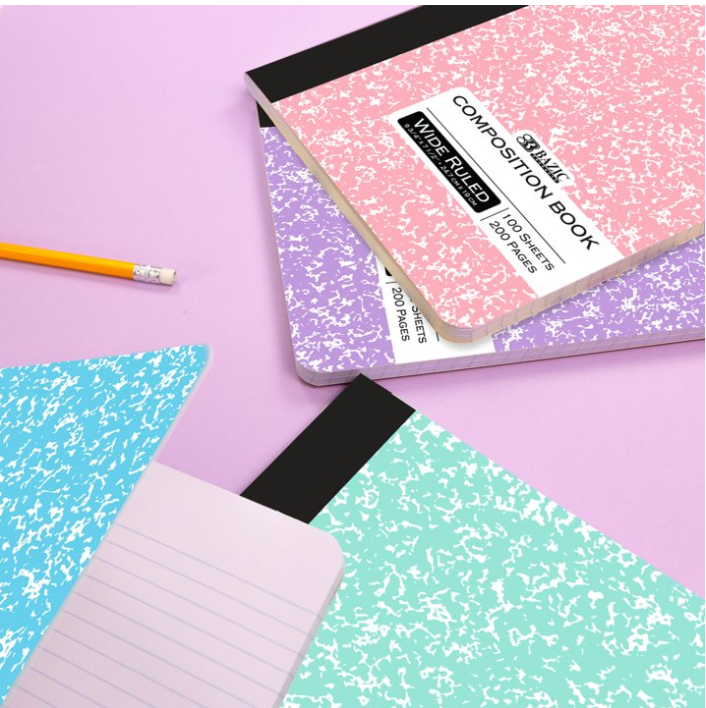 Composition Notebook Wide Ruled – 100 Sheets (200 Pages), Pastel Marble Cover, 9.75 x 7.5 in – Durable Sewn Binding