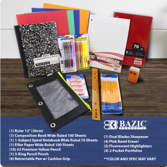 K12 School Supply Kit – 33 Piece Complete Back-to-School Set