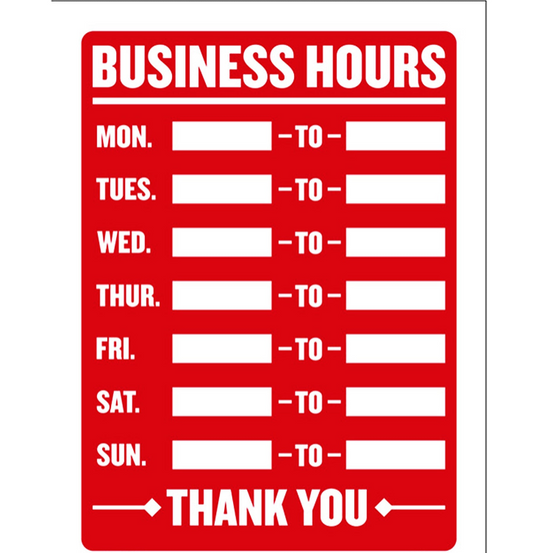 Business Hours Sign for Store Door 9x12 | 12x16 – Open Closed Hours Sign for Retail Store, Office, Restaurant