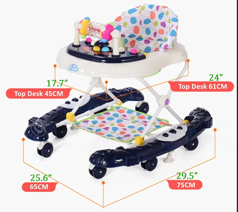 Multifunctional Baby Walker with Music & Anti-Rollover Base | 5-Height Adjustable Infant Walking Aid (0–12 Months)
