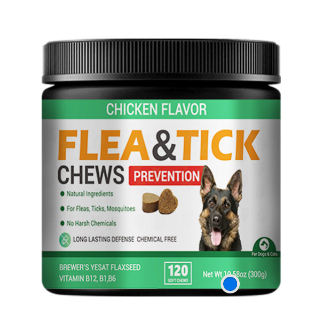 🐶 Natural Flea & Tick Chews for Dogs – Pet Itching Relief & Skin Health Support (120 Chews | Chicken Flavor)