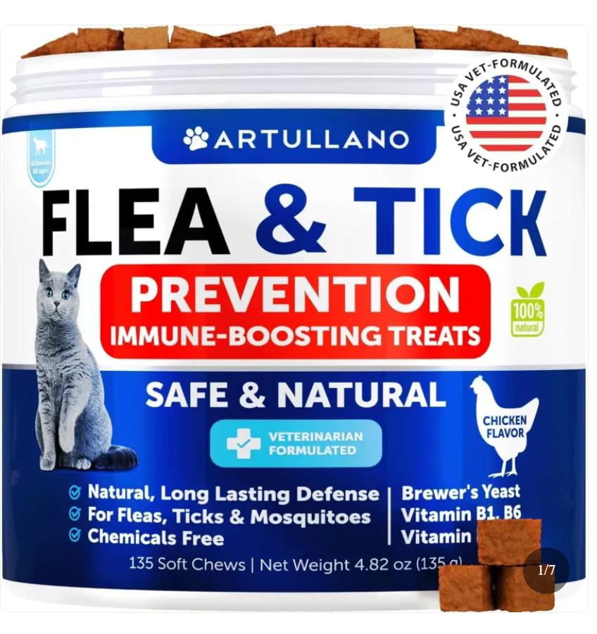 Natural Flea & Tick Chews for Cats – Daily Protection + Skin, Coat & Dental Support | 135 Soft Chews ✨