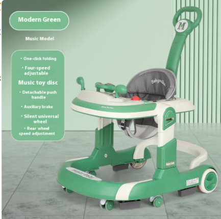 Lightweight Foldable Baby Walker with Push Handle | Multifunctional Anti-Rollover Infant Walking Aid with Music Toy Tray & Height Adjustment