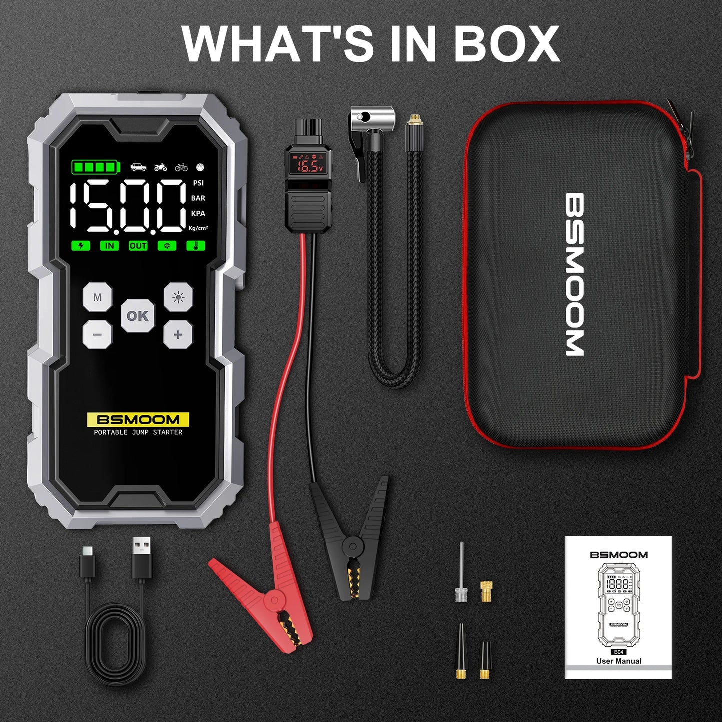 🚗⚡ Car Jump Starter with Air Compressor – 6000A Powerful Booster, 21800mAh Portable Battery Charger with LCD Screen