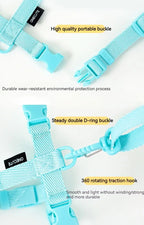 🌈🐾 Macaron Color Dog Harness Collar & Leash Set – Reflective
