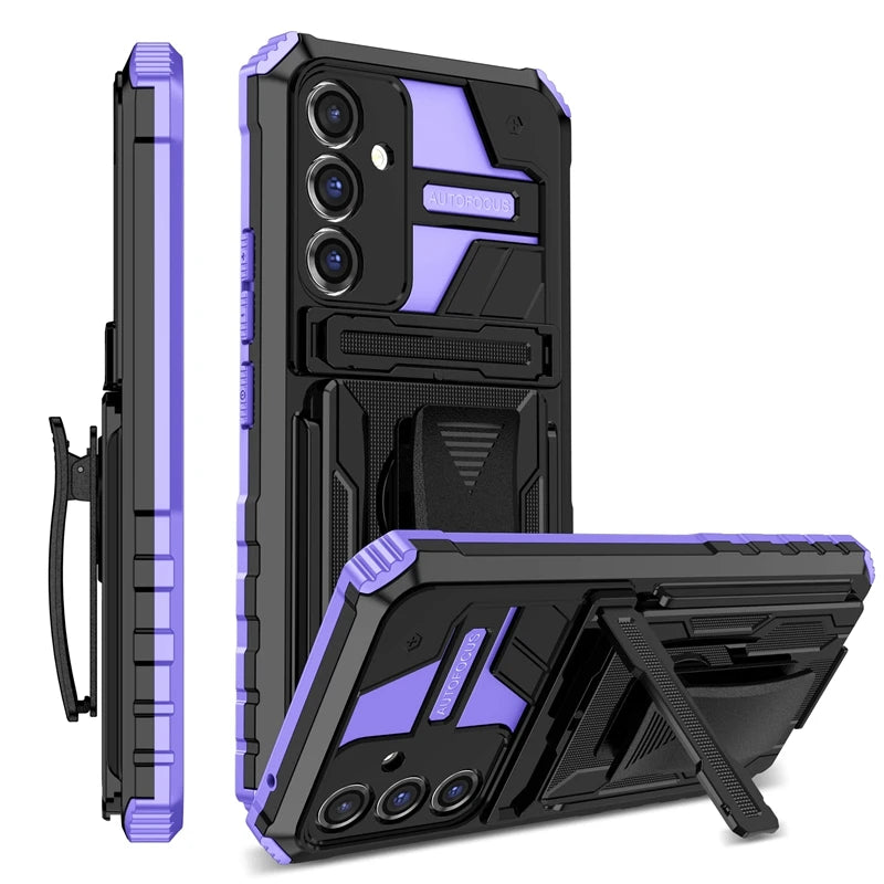 Rugged Armor Case with Belt Clip Holster & Kickstand for Samsung Galaxy