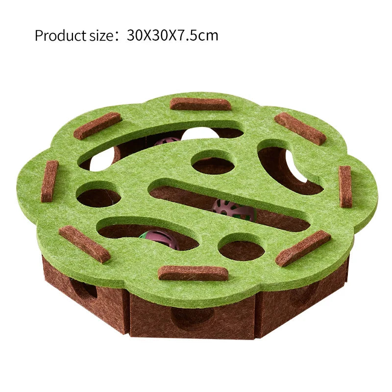 🧩🐾 Interactive Cat Puzzle Felt Toy Box – Maze Tunnel with Bell Ball