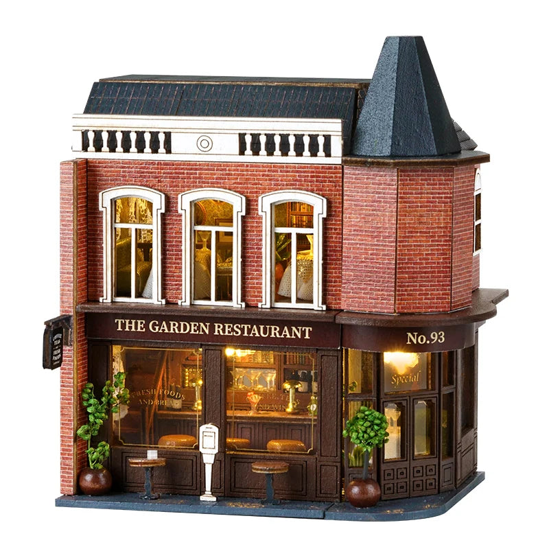 DIY Wooden Garden Restaurant Dollhouse – Miniature Model Kit
