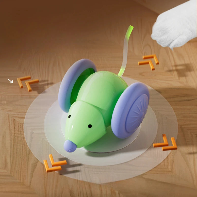 Interactive Electric Mouse Cat Toy – Rechargeable Smart Obstacle‑Avoiding Cat Car Toy for Kittens & Cats | Automatic Teaser Pet Toy (ABS+TPU, Green/White)