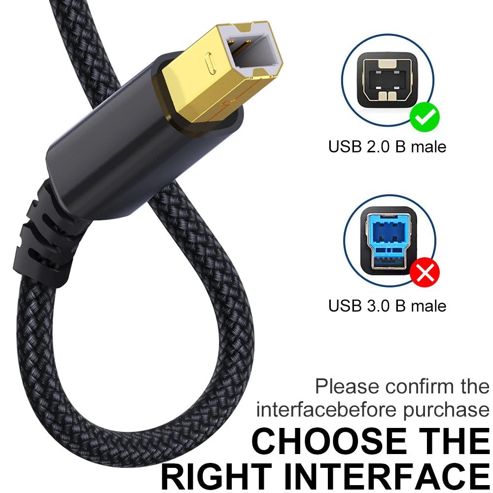 USB B to USB A Printer Cable 2.0 – High Speed Male to Male Scanner Cord for HP, Canon, Epson, Dell, Lexmark