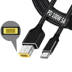 USB‑C to Slim Square Tip PD Charging Cable 100W – Type‑C to Lenovo Yoga/ThinkPad Power Cord Compatible with 65W/90W/100W Laptops