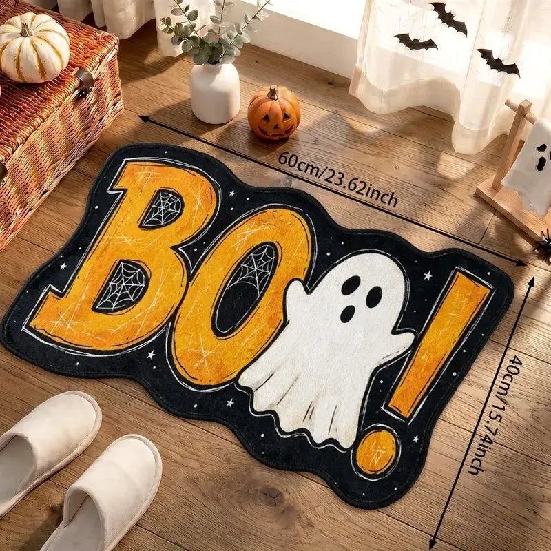 Cute Ghost Halloween Rug – Boo Spiderweb Non-Slip Mat