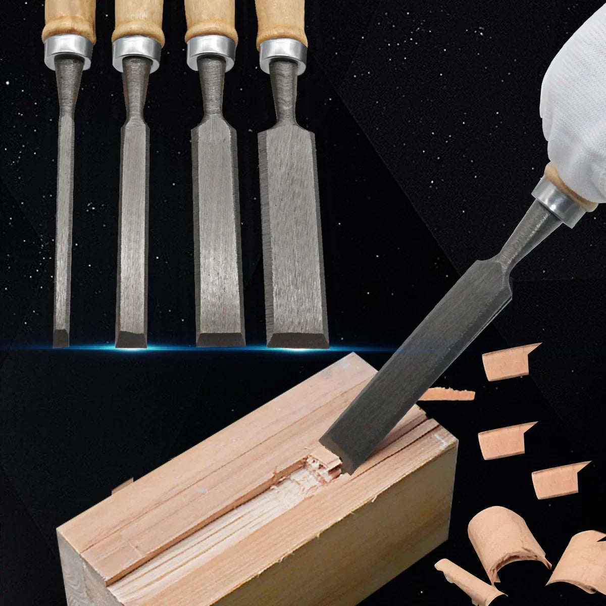 4Pcs Wood Carving Chisel Set 🪵 | Professional Woodworking Tools with Beech Handles (0.24–0.94in)