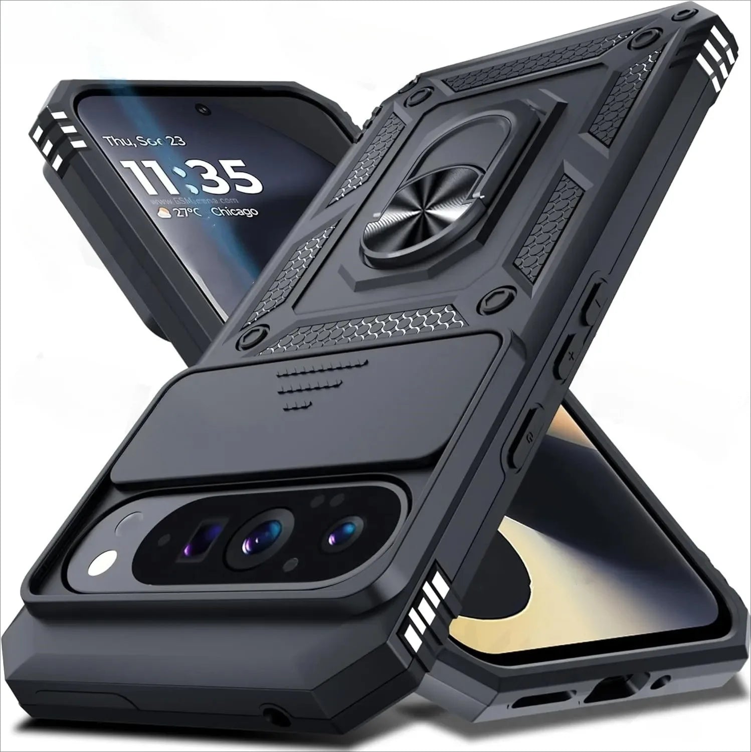 Slide Camera Armor Case with Magnetic Ring Holder for Google Pixel