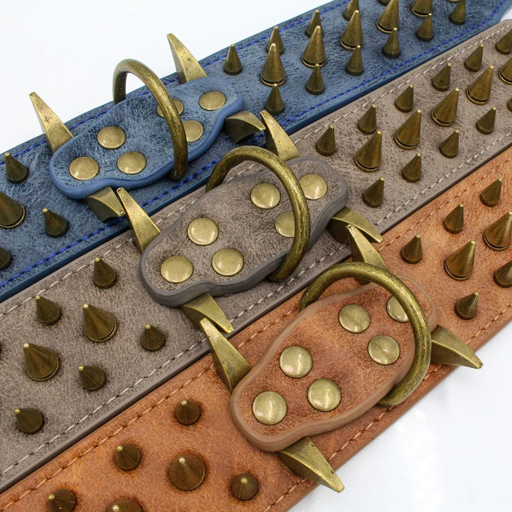 🐕🛡️ Heavy Duty Wide Dog Collar – Comfortable Spiked Leather Collar for Extra Large Dogs & Shepherds
