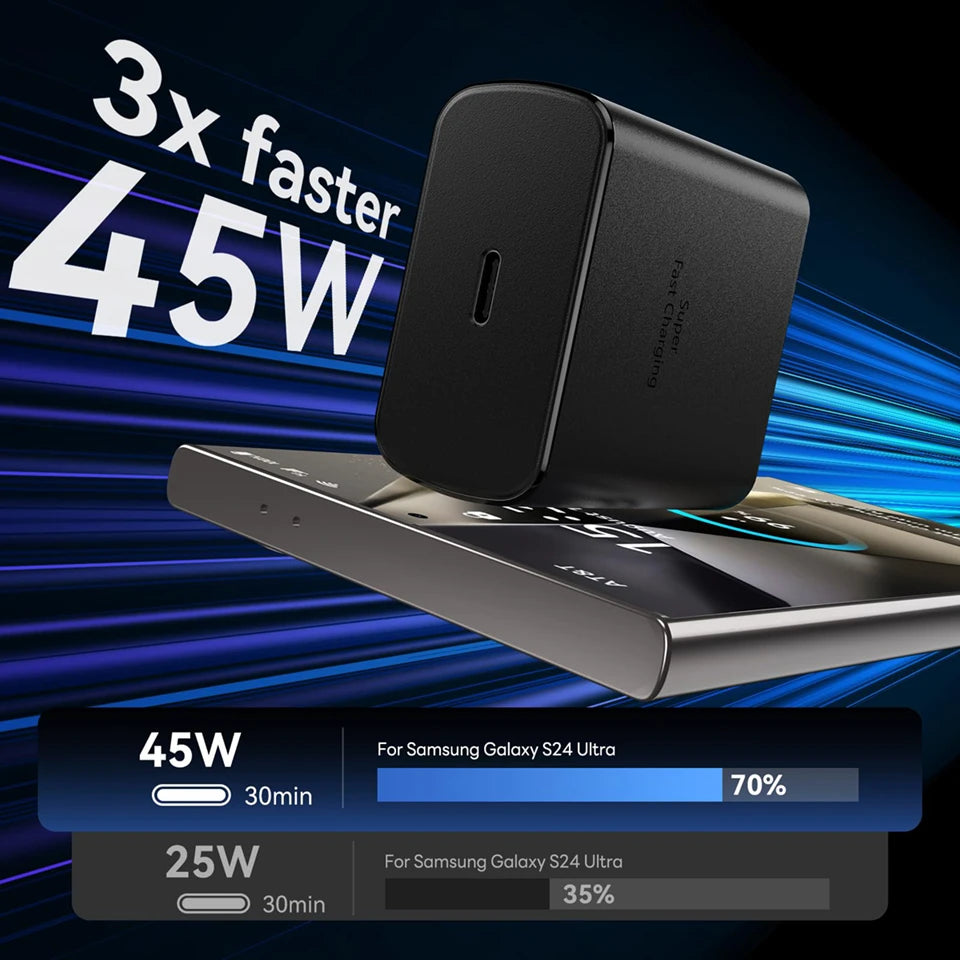 45W Super Fast Charger with USB-C Cable for Samsung Galaxy