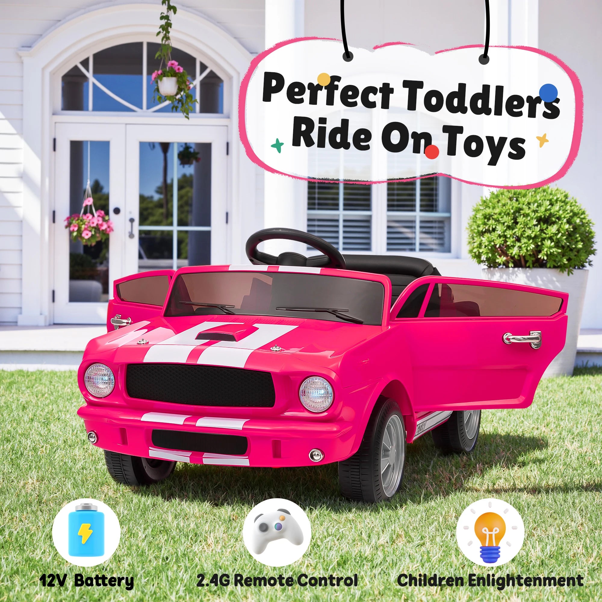 Shelby GT350 Kids Electric Car 12V 2WD W/ Parent Remote Control & Safety Belt - All-Terrain Ride-On Toy - Per