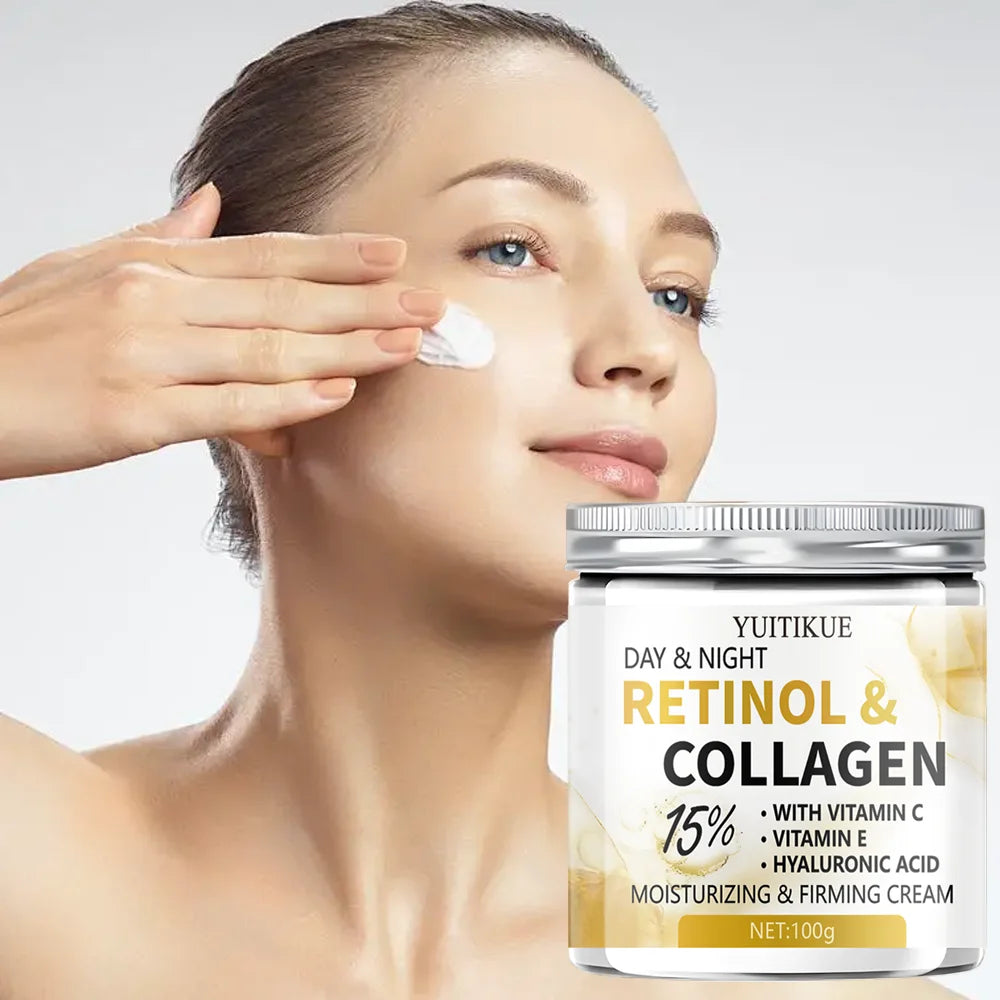 ✨💎 YUITIKUE 15% Retinol Collagen Day & Night Cream – Lift, Firm & Deeply Moisturize with Vitamin C, E & Hyaluronic Acid (100g)