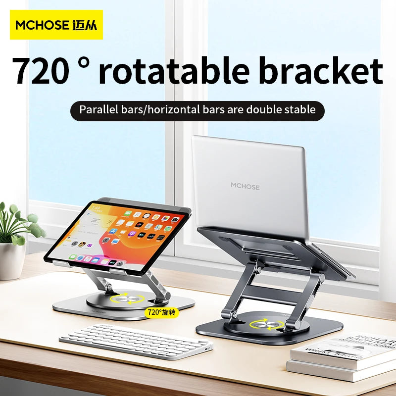 💻🔄 360° Rotatable Aluminum Laptop Stand – Adjustable Desk Riser
