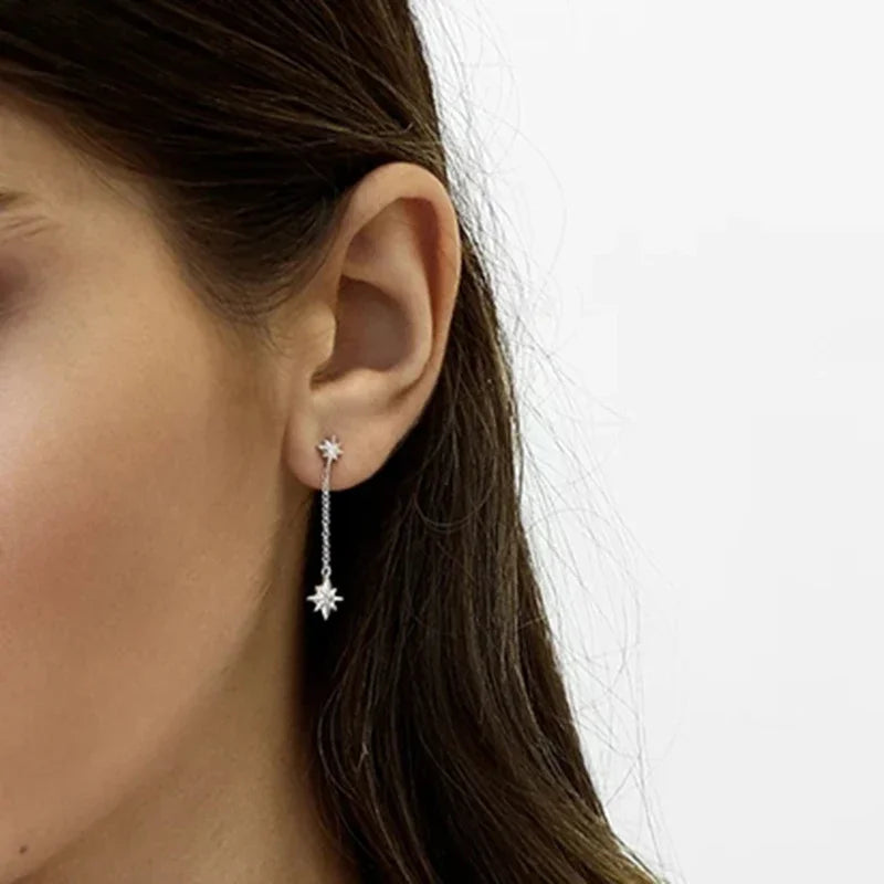 ✨💎 925 Silver Ear Needle Crystal Star Stud Earrings 💖 | Heart Chain Tassel Pendant Earrings for Women 👰 | Party & Wedding Jewelry Accessories 🌟