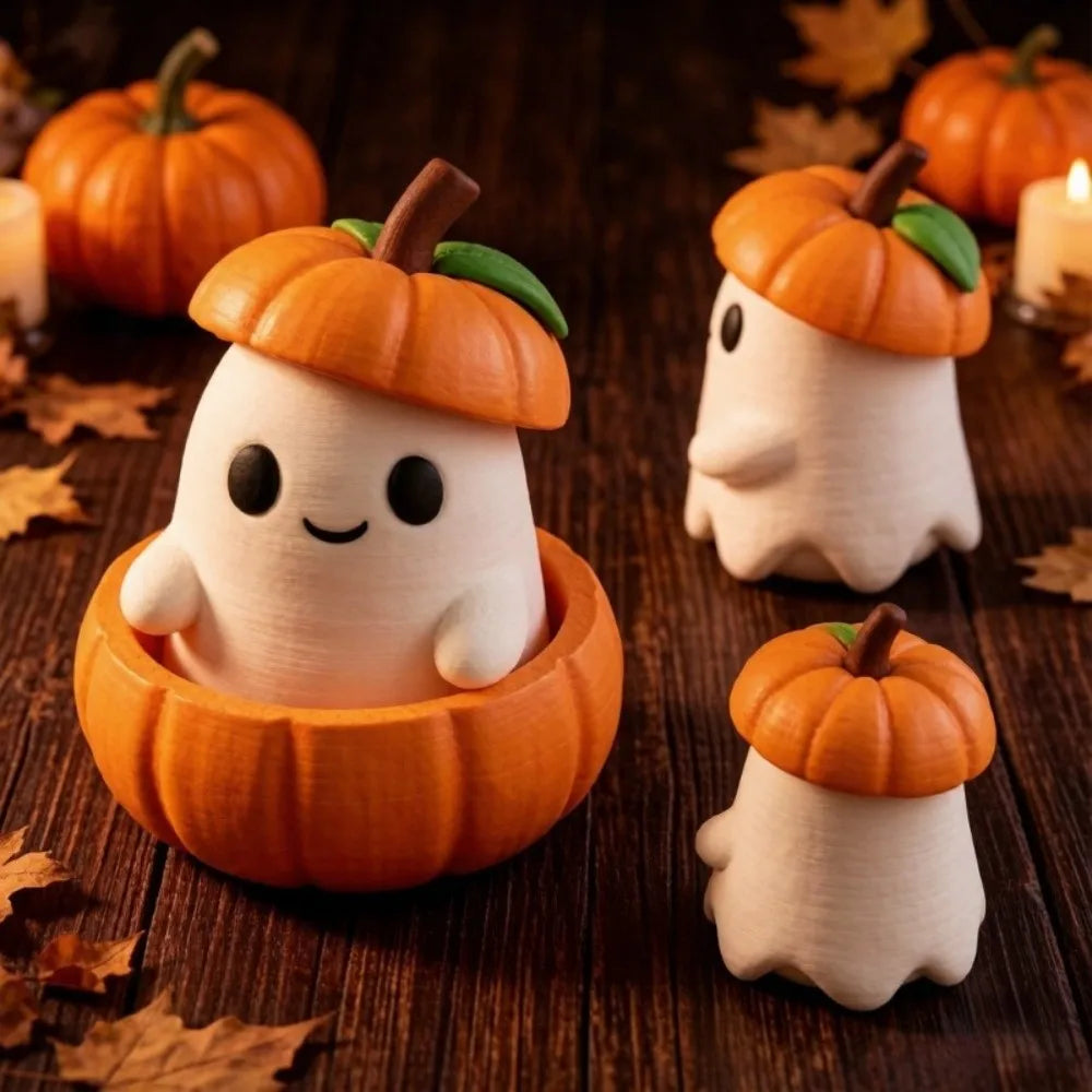 3D Pumpkin Ghost Figurine – Cute Detachable Halloween Décor