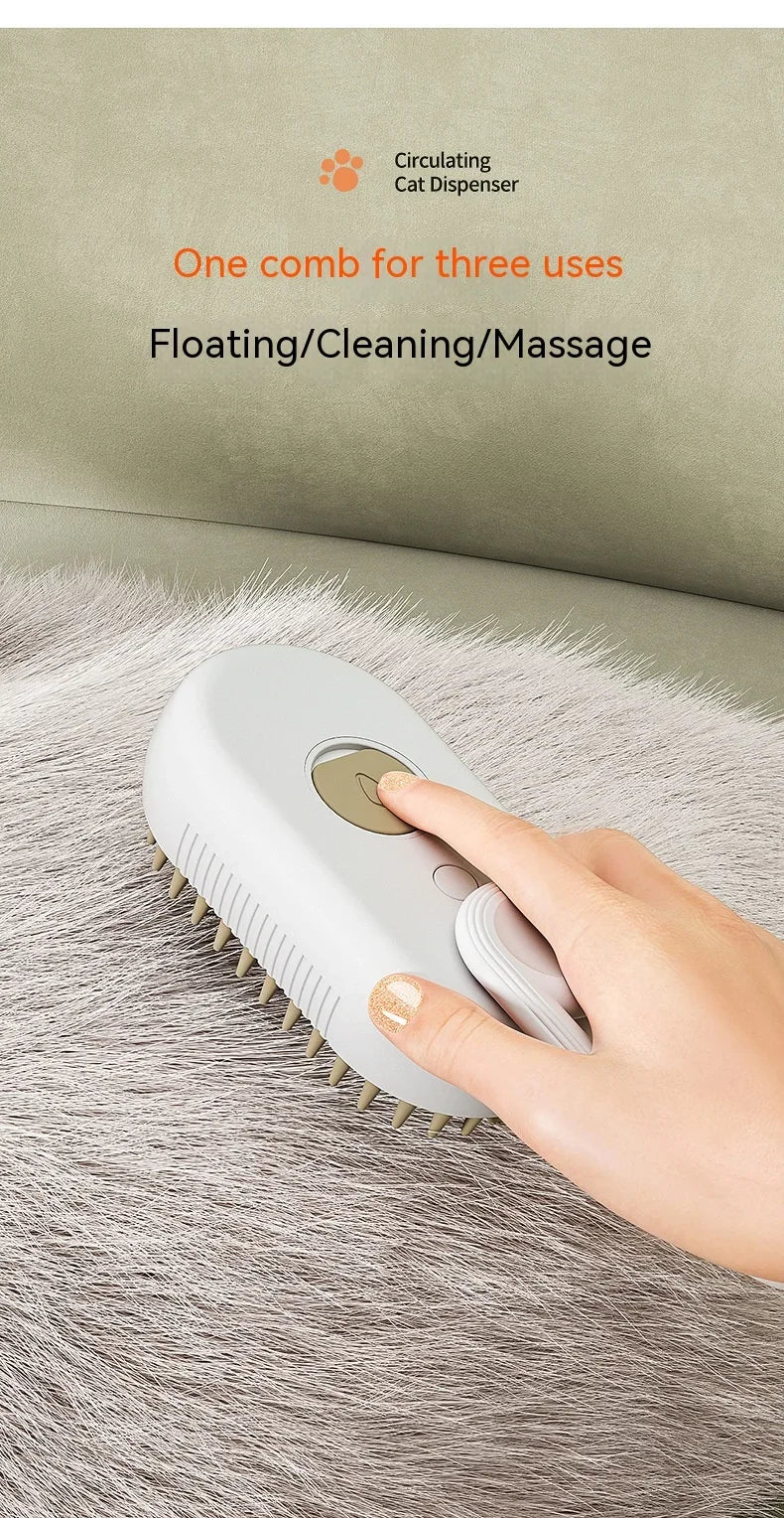 ✨ 3‑in‑1 Pet Electric Steam Brush | Cat & Dog Cleaning Spray Massage Grooming Comb | Retractable Handle | USB Rechargeable Hair Removal Beauty Brush