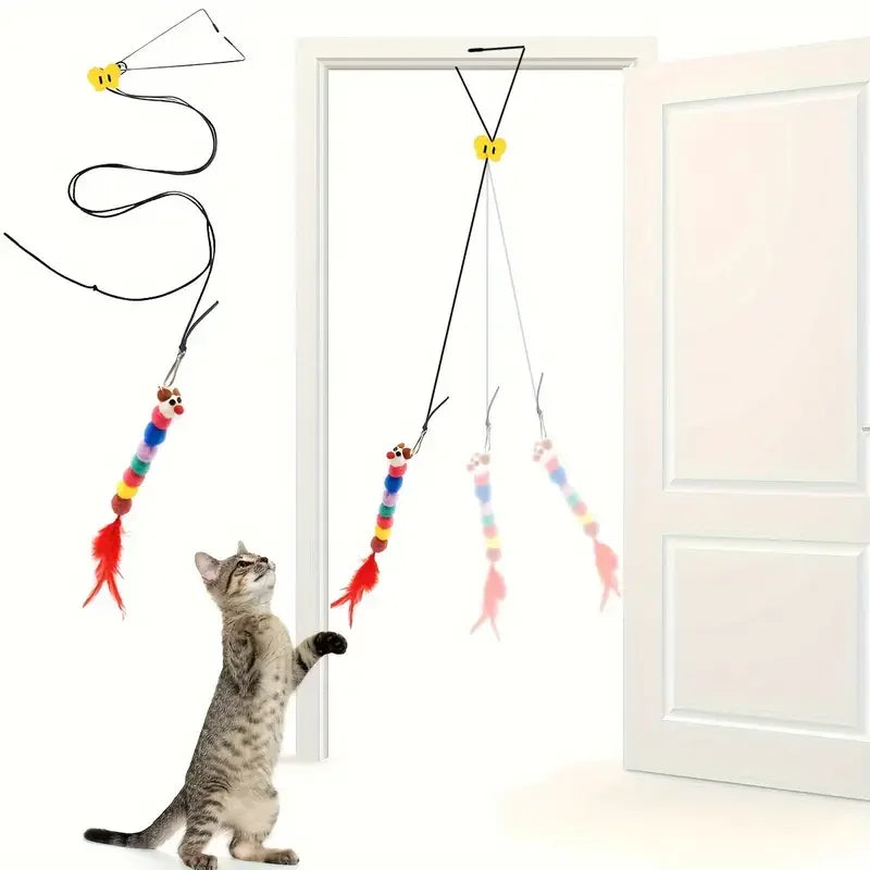 Interactive cat door swing toy with 72-inch adjustable hanging rope