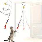 Interactive cat door swing toy with 72-inch adjustable hanging rope