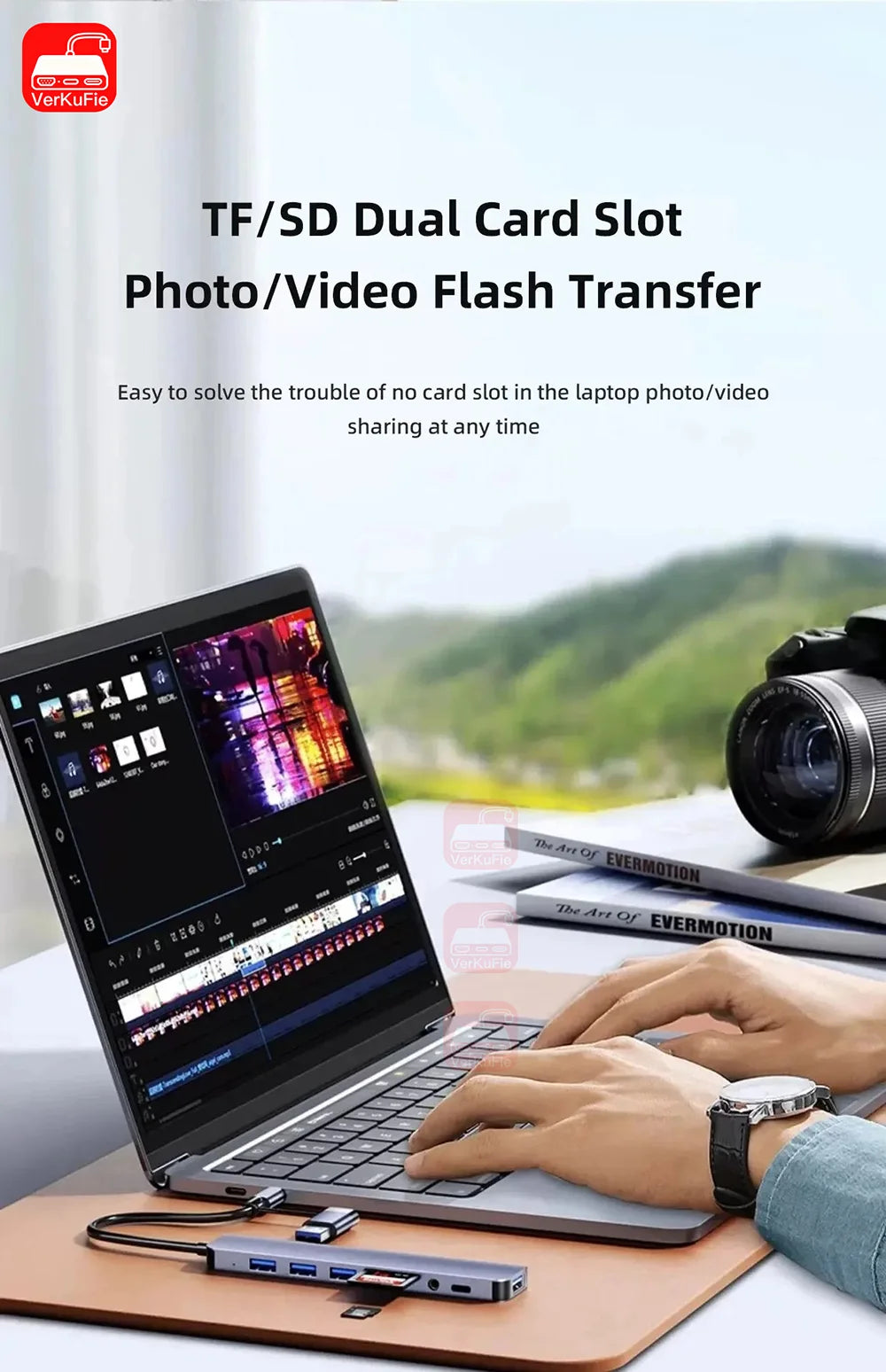 USB-C Hub 8-in-1 USB Extender with SD/TF Card Reader & Audio Port
