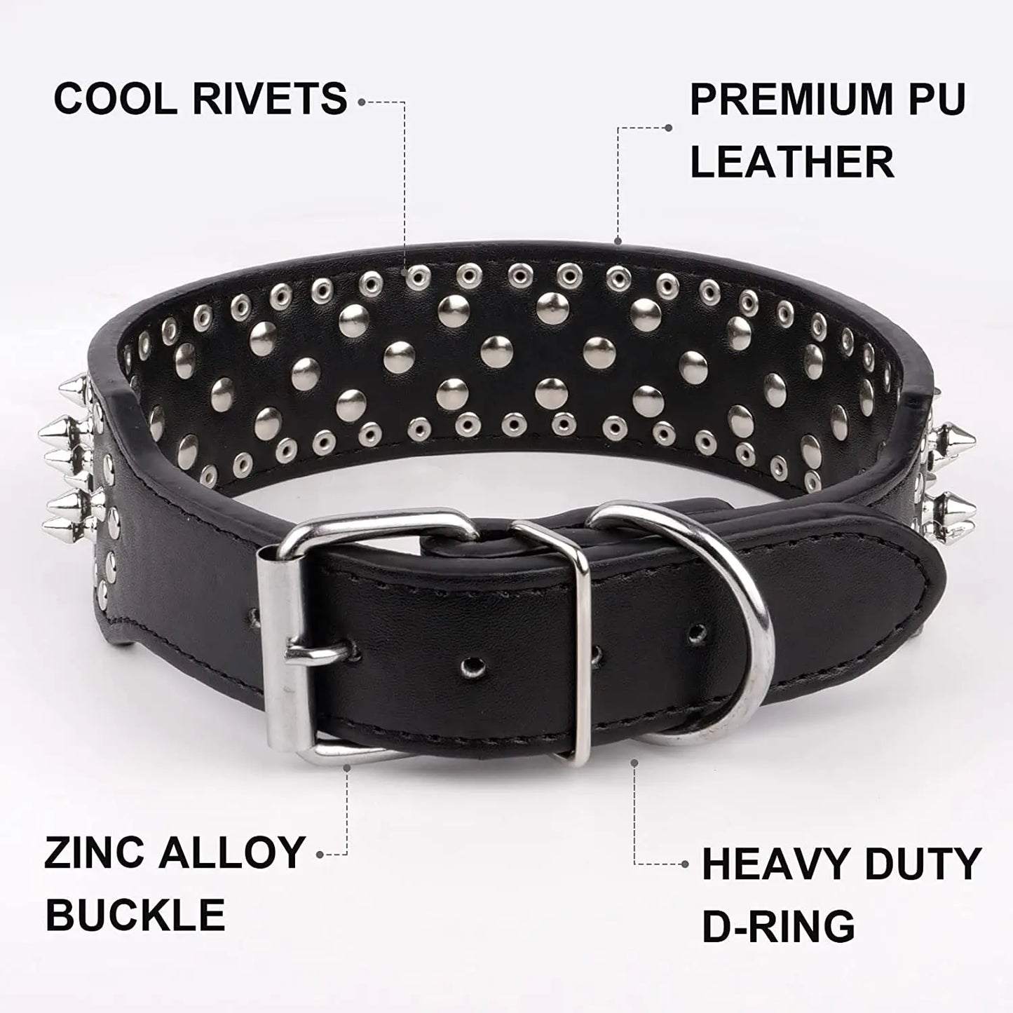 🐕🛡️ Spiked Large Dog Collar – PU Leather Collar for Medium to Large Breeds (L–3XL) | Pitbull, Mastiff, Boxer
