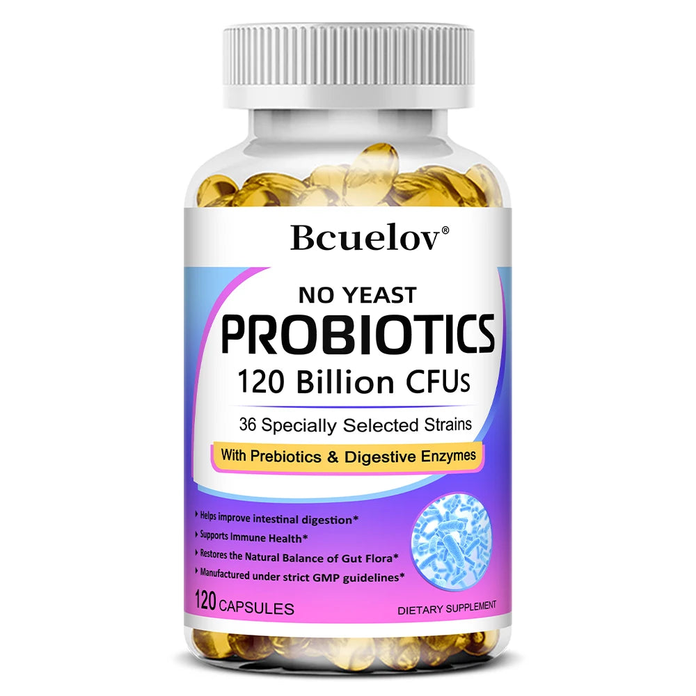 Probiotics 120 Billion CFU 36 Strains Contains Prebiotics and Digestive Enzymes for Digestion and Immune Support Vegan, Non-GMO