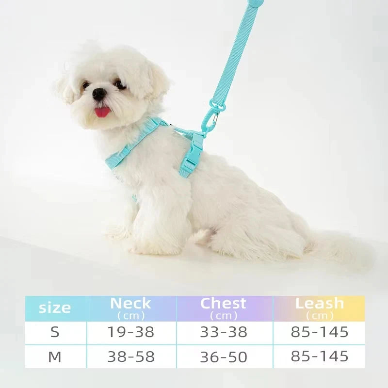 🌈🐾 Macaron Color Dog Harness Collar & Leash Set – Reflective